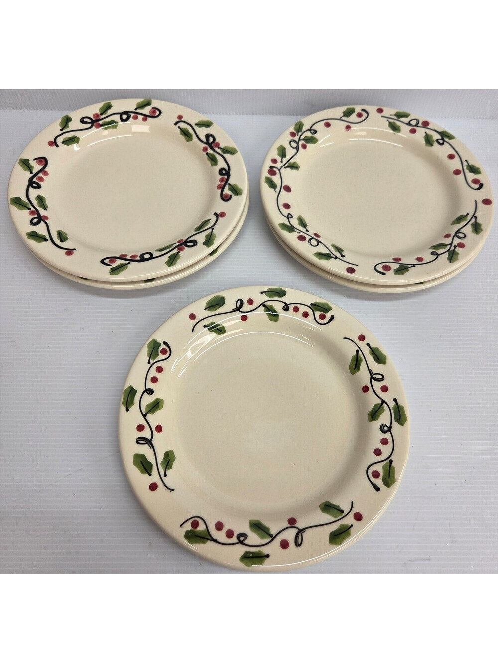 Hartstone Starbucks Hand Painted Holiday Plates Set 5 Ivy Berry USA Pottery